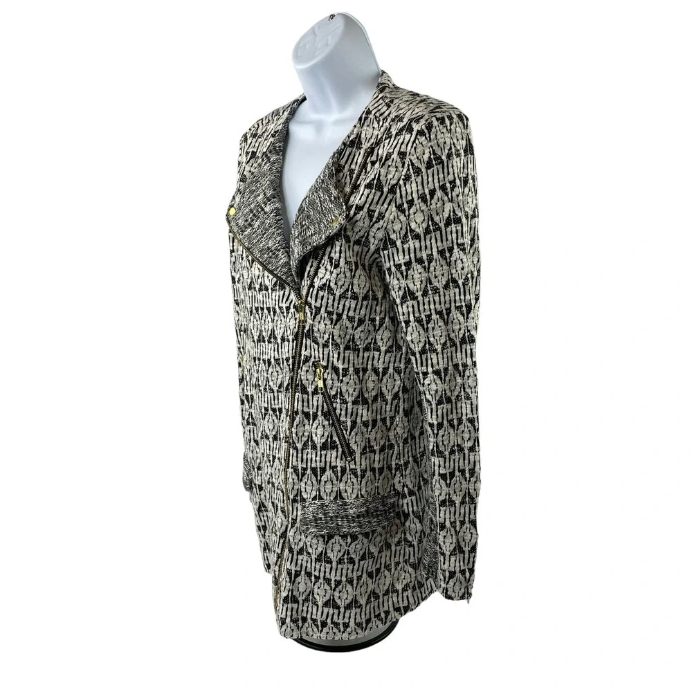 Lucky Brand Marnie Knit Moto Jacket Womens Small Black White Geometric Aztec